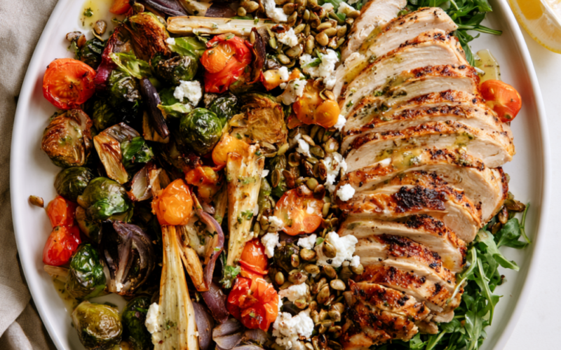 Warm Roasted Vegetable Salad with Chicken