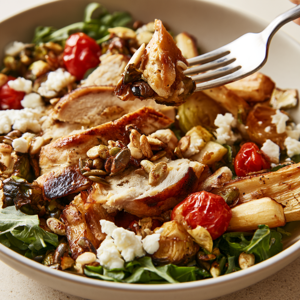 Warm Roasted Vegetable Salad with Chicken-Bowl