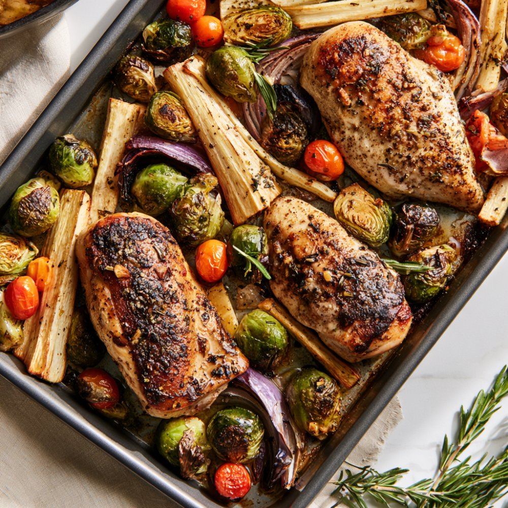 Warm Roasted Vegetable Salad with Chicken-Sheet Pan