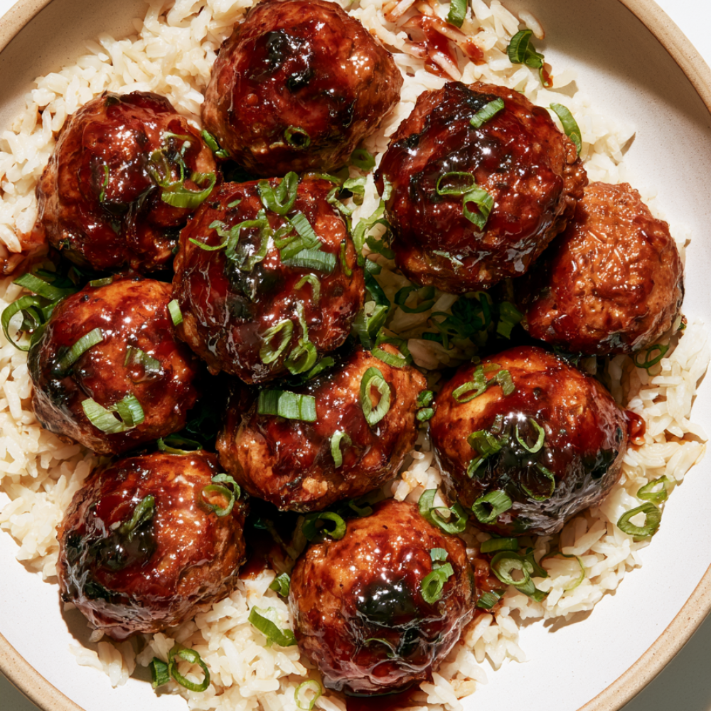 BBQ meatballs crockpot-served over rice