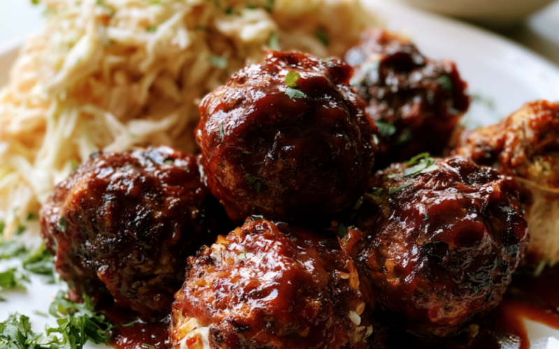 BBQ meatballs crockpot-with salad