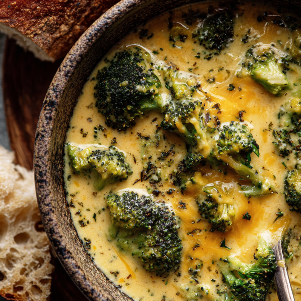 crockpot broccoli cheese soup-serving idea