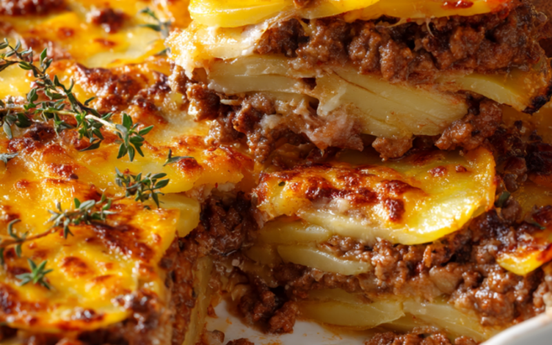 ground beef and potatoes-close up
