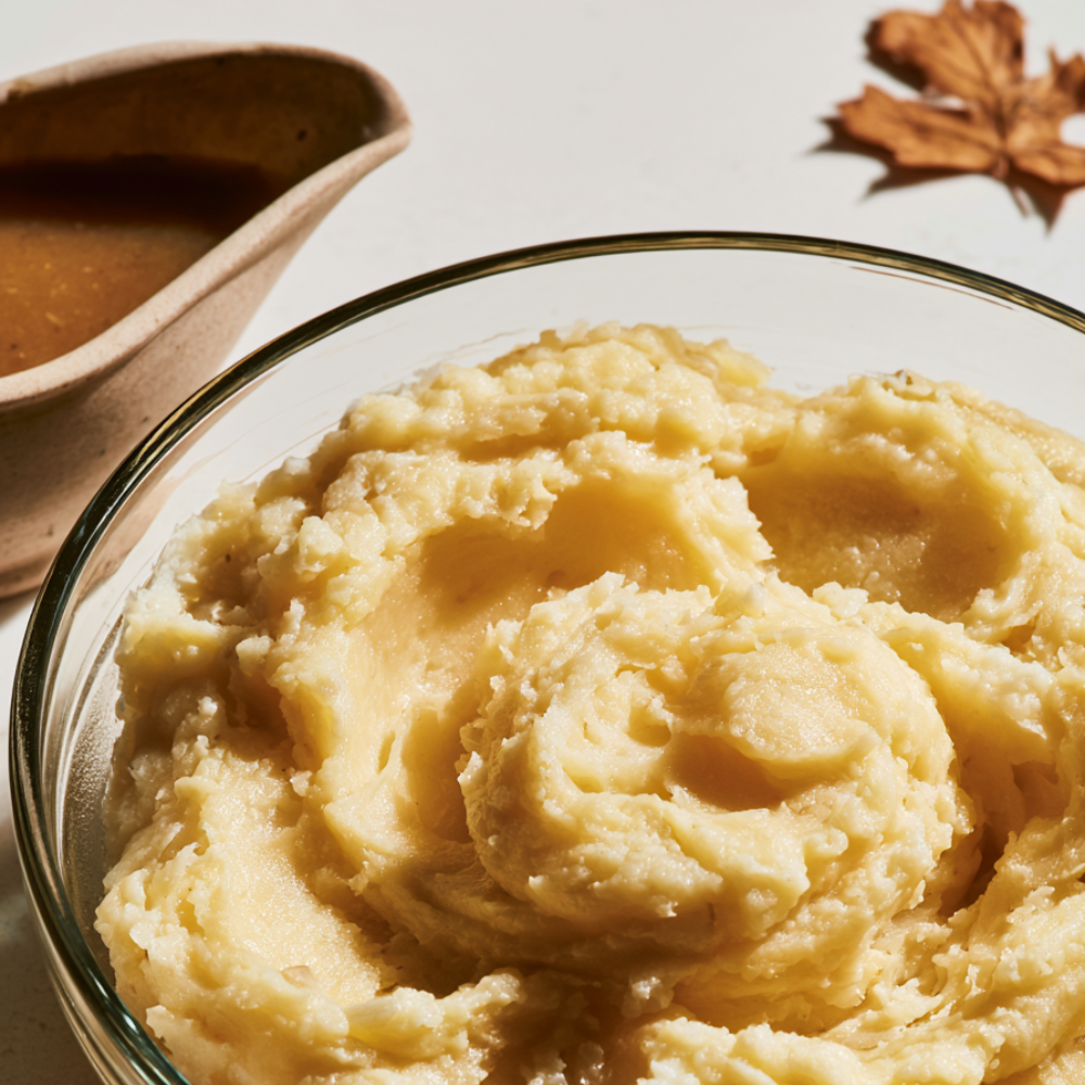 high protein crockpot mashed potatoes with gravy