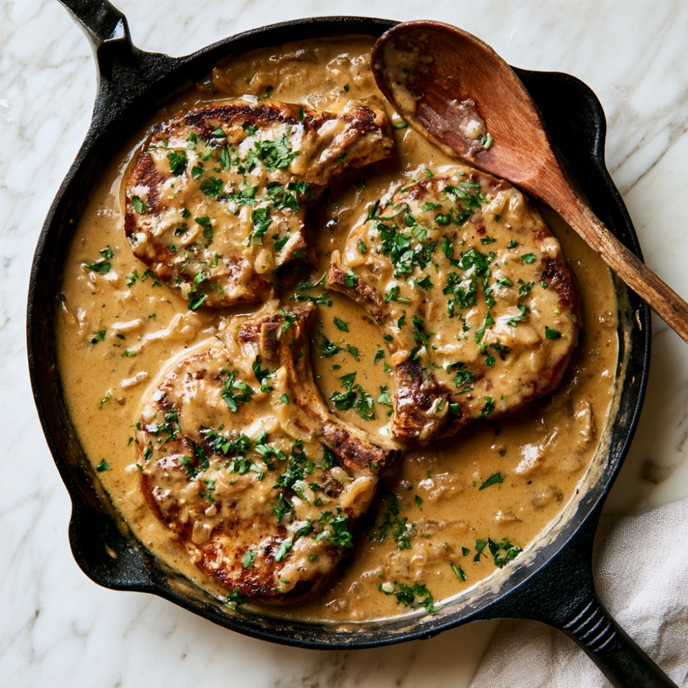 One-Skillet Smothered Pork Chops