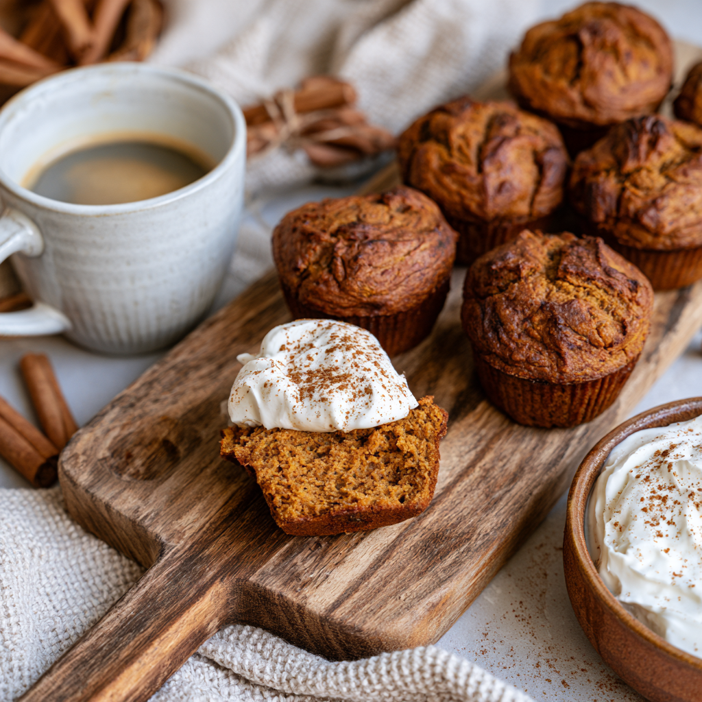 pumpkin protein muffins with Yogurt Cream