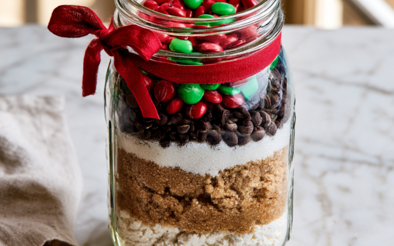1. Christmas M&M Chocolate Chip Cookie Mix in a Jar