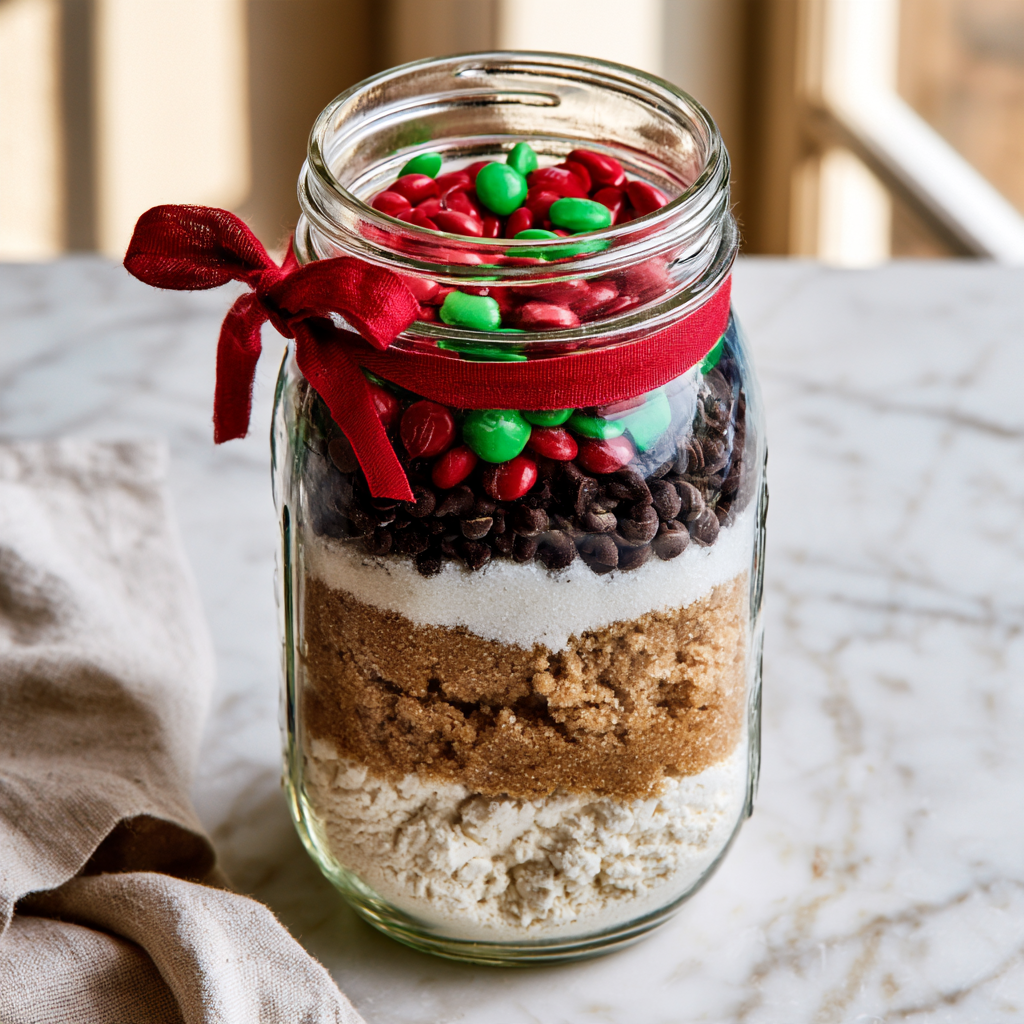 1. Christmas M&M Chocolate Chip Cookie Mix in a Jar