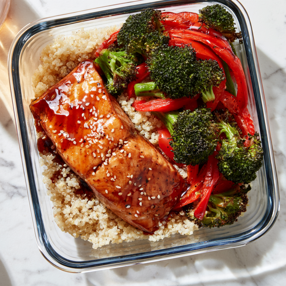 1. Honey Garlic Glazed Salmon & Quinoa Meal Prep Bowls