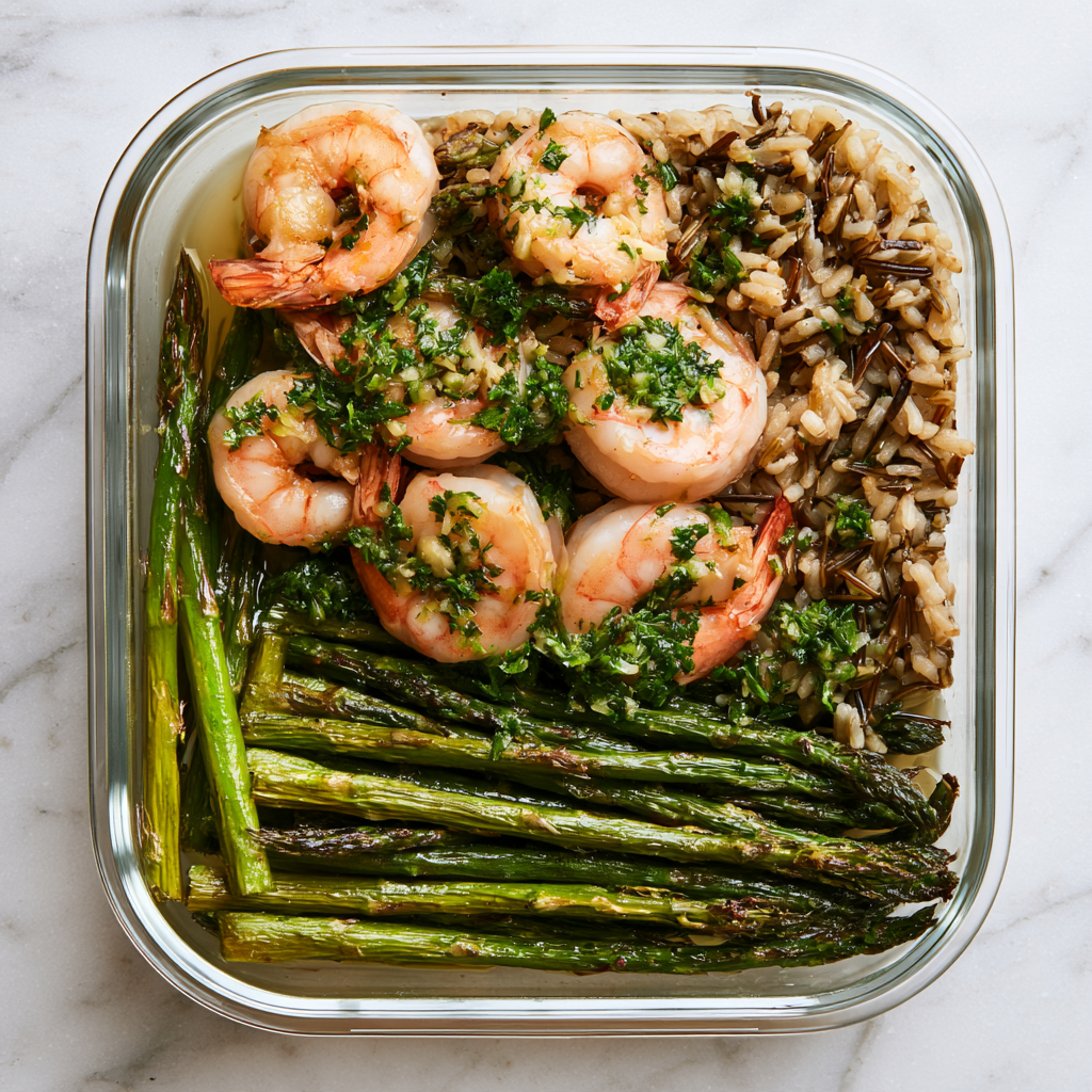2. Sheet Pan Lemon-Herb Garlic Butter Shrimp & Asparagus with Wild Rice
