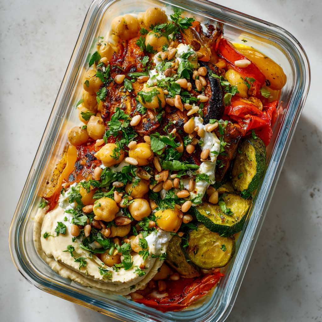 5. Double Chickpea and Roasted Veggie Mezze Meal Prep Box — 22g Protein