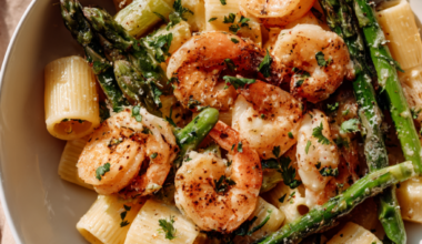 3. Lemon Garlic Shrimp and Asparagus Pasta — 38g Protein