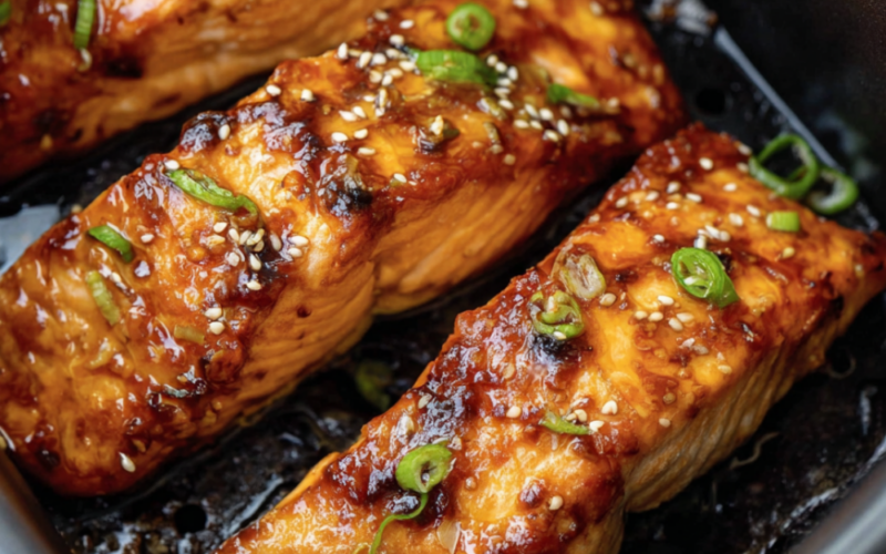Air Fryer Salmon with Teriyaki Glaze Recipe-closeup