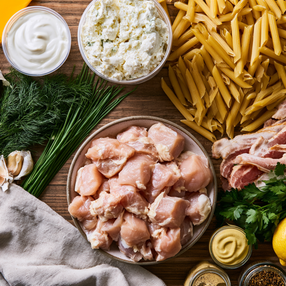 Baked Chicken Bacon Ranch Pasta-Ingredients