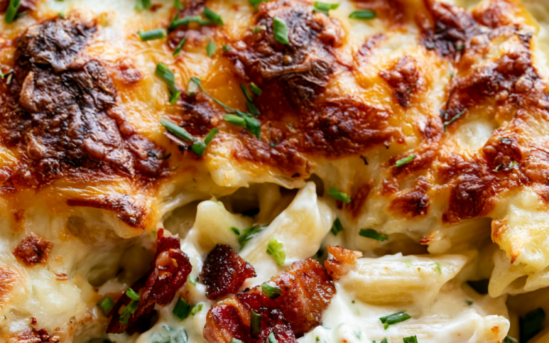 Baked Chicken Bacon Ranch Pasta-close up