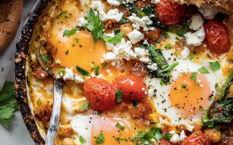 Baked Feta Eggs with pitas