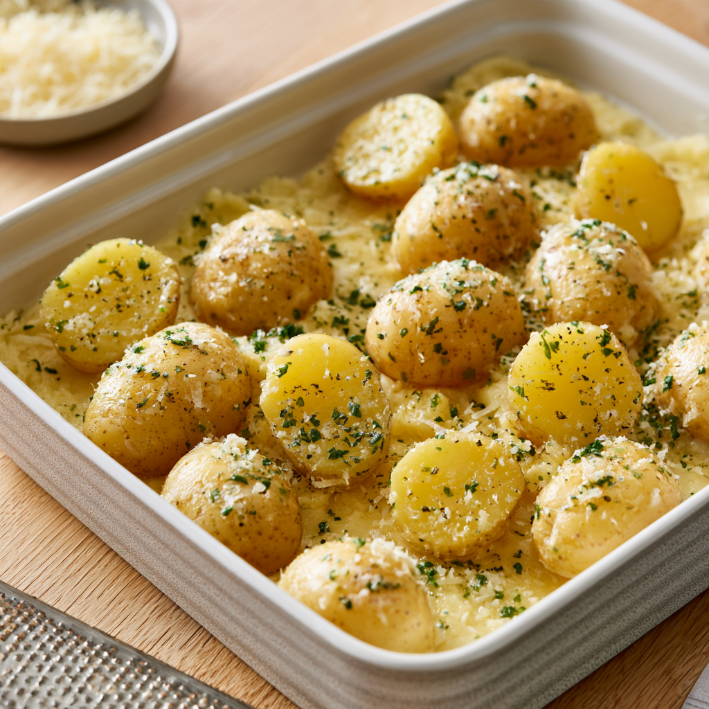 Baked Parmesan Crusted Potatoes-process