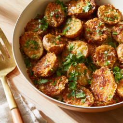 Baked Parmesan Crusted Potatoes-served
