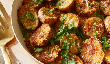 Baked Parmesan Crusted Potatoes-served