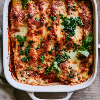 Beef & Ricotta Stuffed Manicotti-Baked