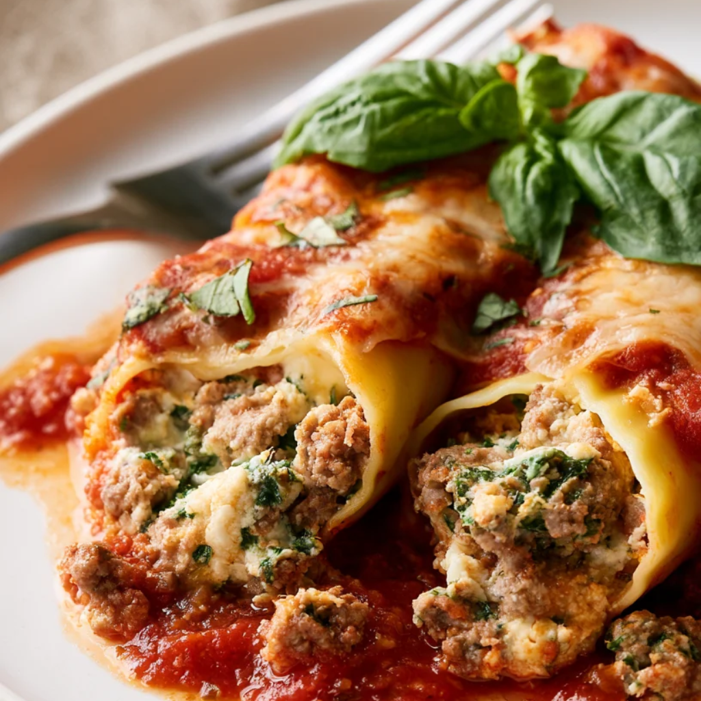 Beef & Ricotta Stuffed Manicotti-ingredients-plated