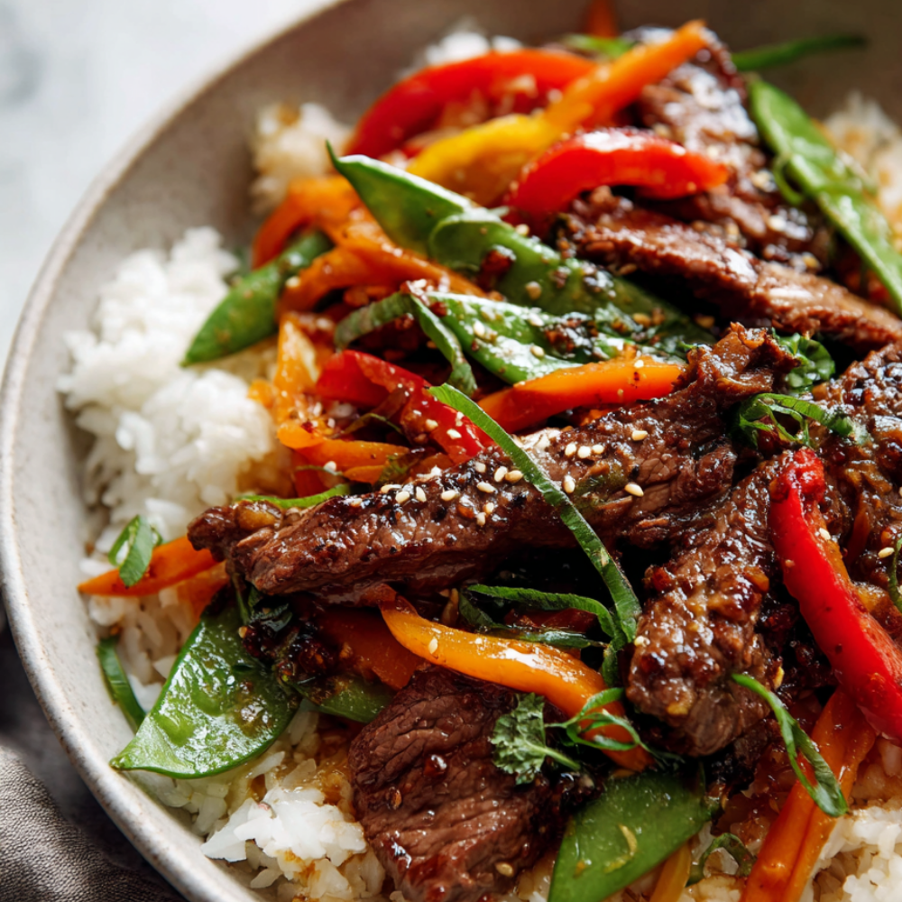 Beef Stir Fry with Homemade Stir Fry Sauce-over rice