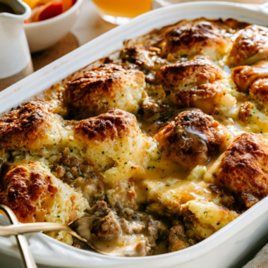 Biscuits and Gravy Breakfast Casserole