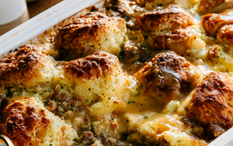 Biscuits and Gravy Breakfast Casserole