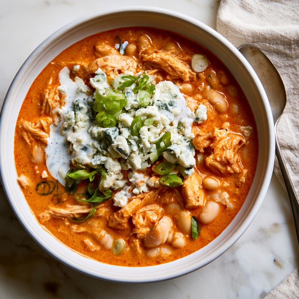 Buffalo Chicken Chili Crockpot Recipe-served