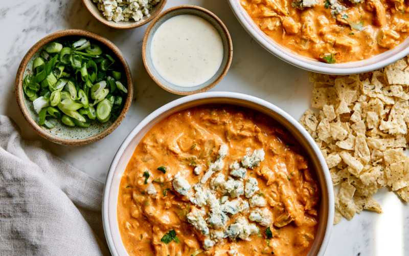 Buffalo Chicken Chili Crockpot Recipe-with toppings