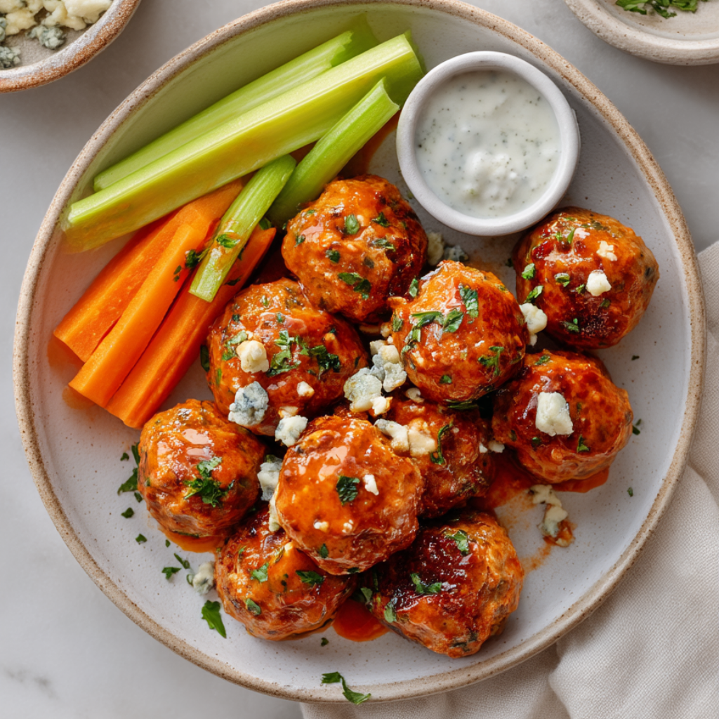 Buffalo Chicken Meatballs-baked