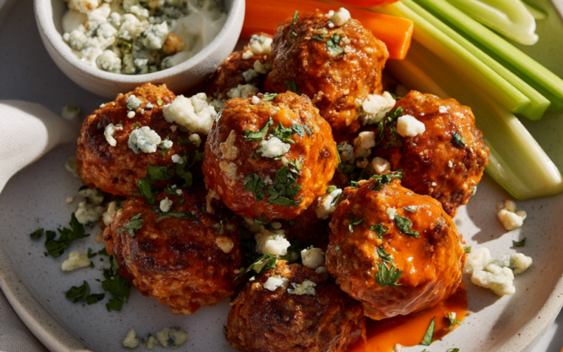 Buffalo Chicken Meatballs-closeup
