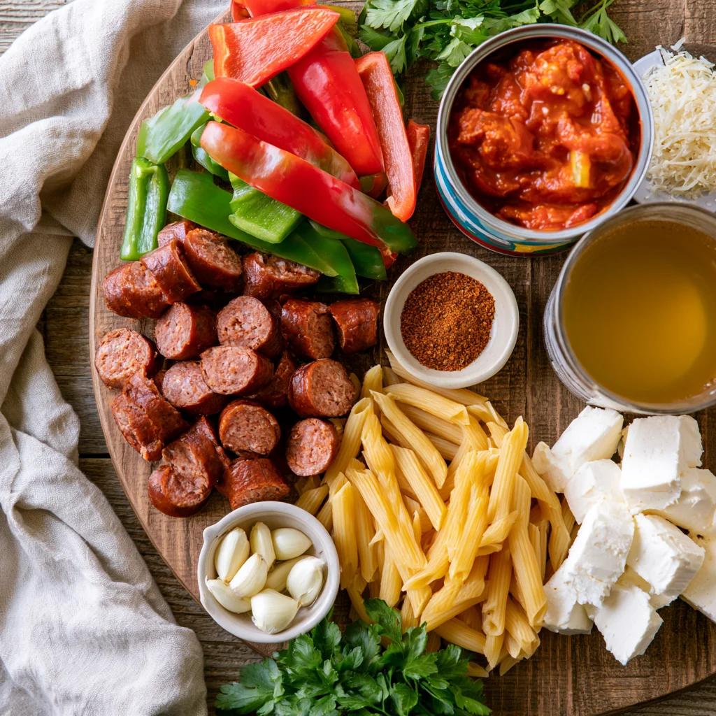 Cajun Sausage Pasta — One-Pot Creamy Penne-Ingredients