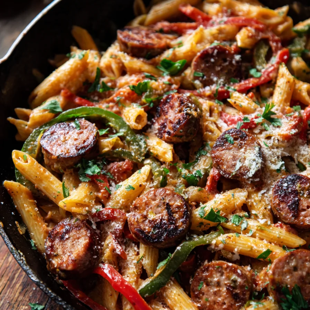 Cajun Sausage Pasta — One-Pot Creamy Penne-seared sausage