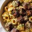 Cajun Steak Tips in Cheesy Rigatoni