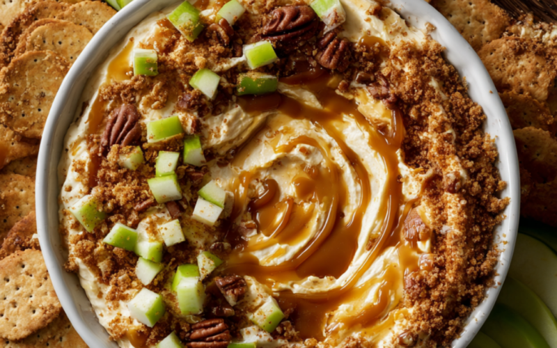 Caramel Apple Cheesecake Dip-with toppings