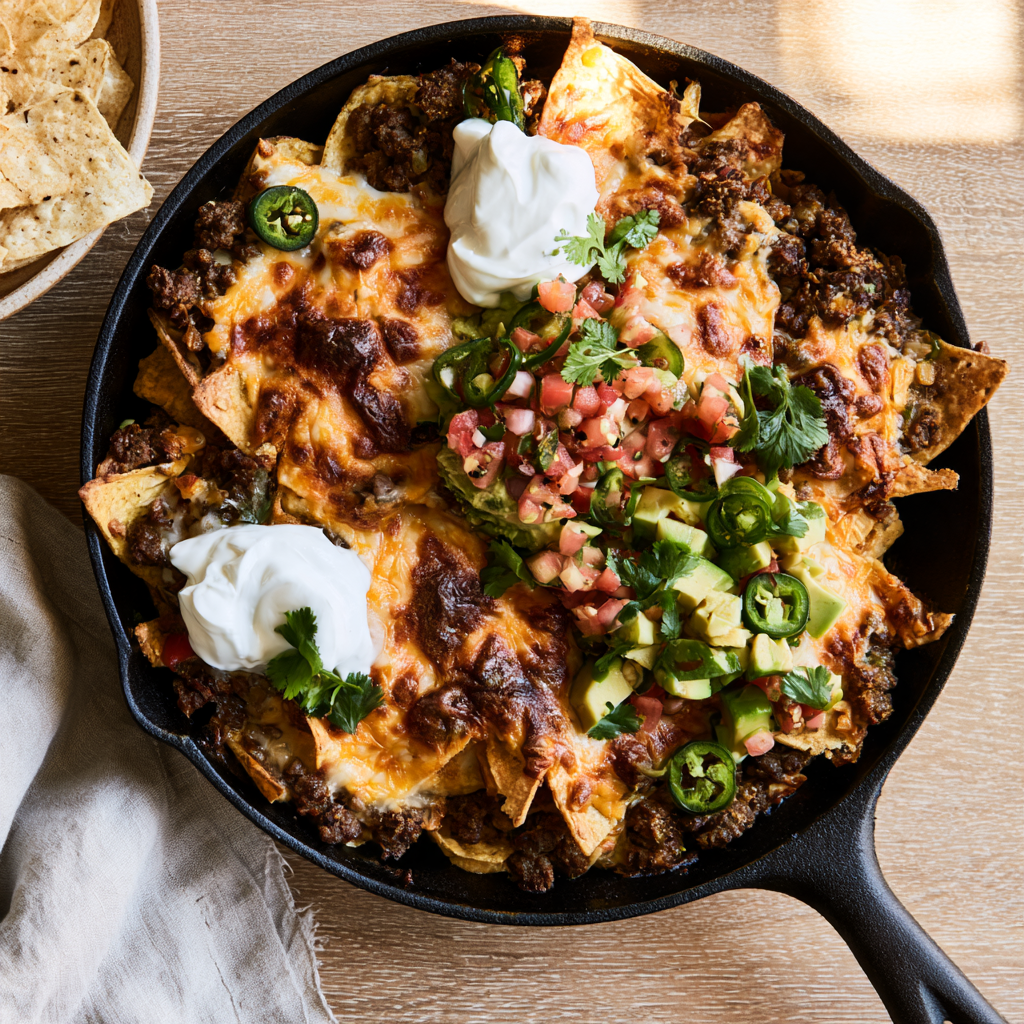Cast-Iron Skillet Ground Beef Nachos-baked