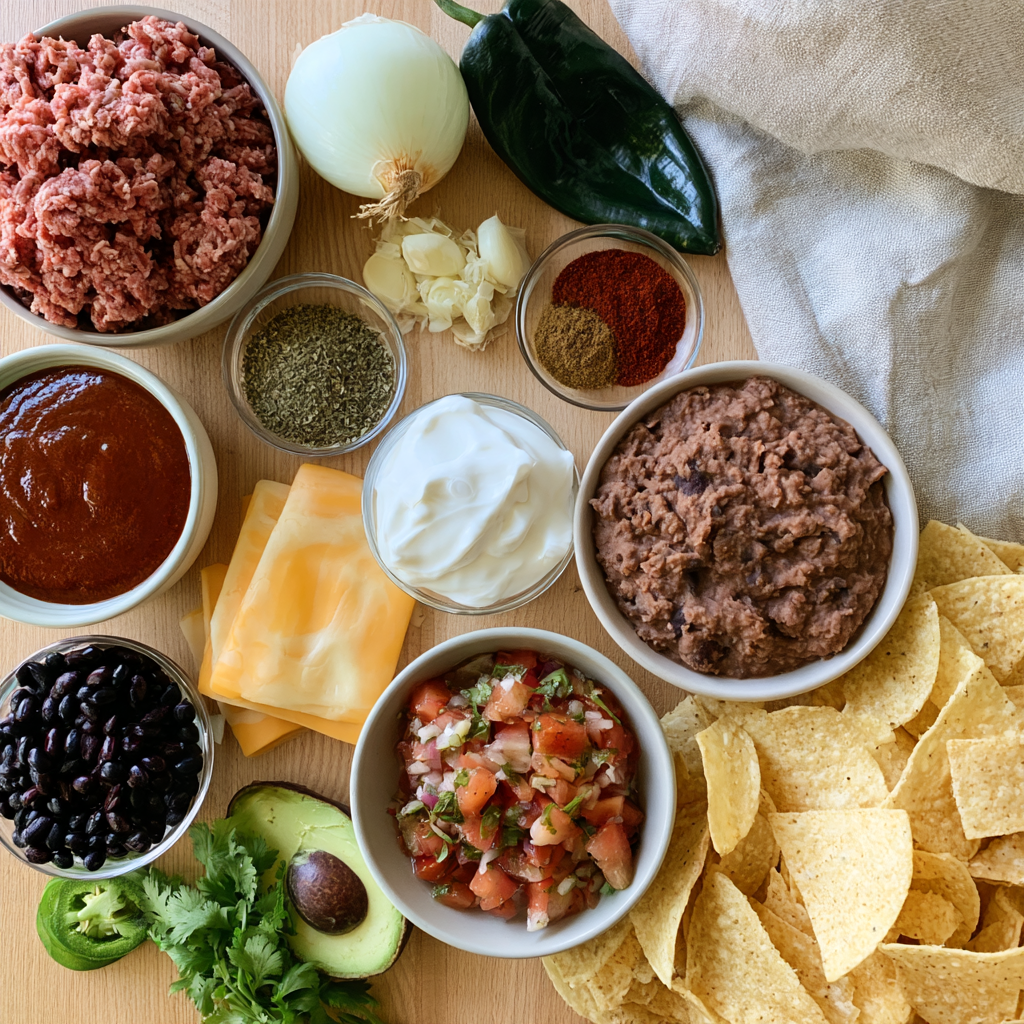 Cast-Iron Skillet Ground Beef Nachos-ingredients
