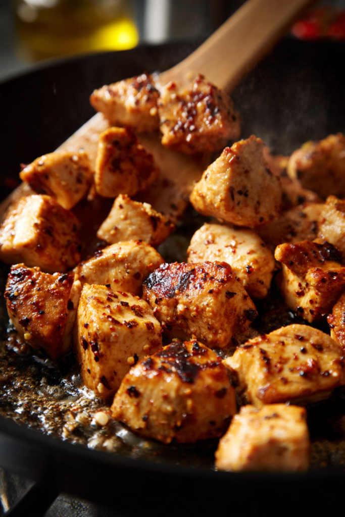 Cheesy Garlic Chicken Wraps-searing chicken