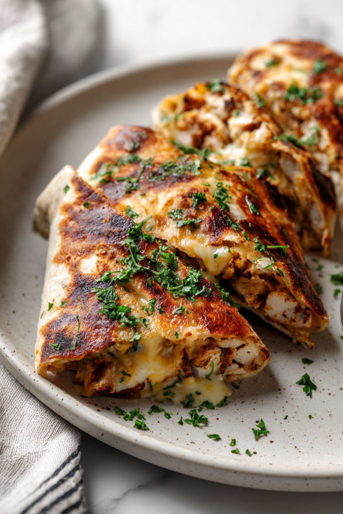 Cheesy Garlic Chicken Wraps-served