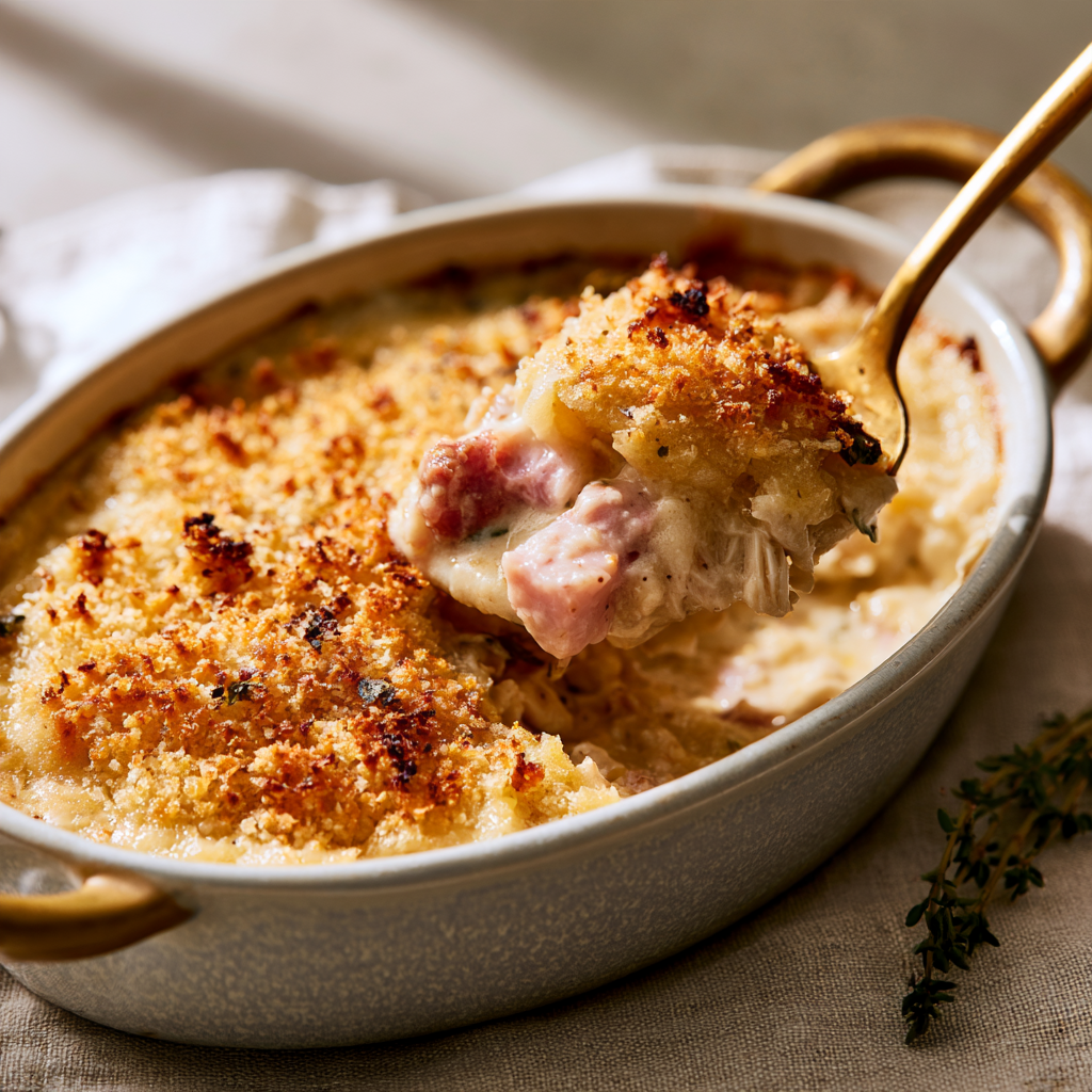 Chicken Cordon Bleu Casserole-panko crusted