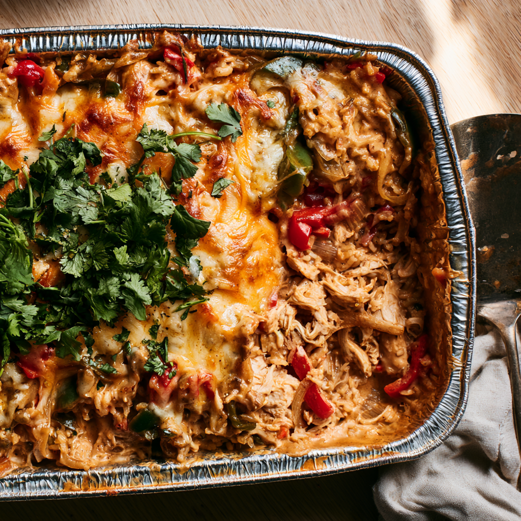 Chicken Fajita Casserole — Freezer-to-Oven-foil pan