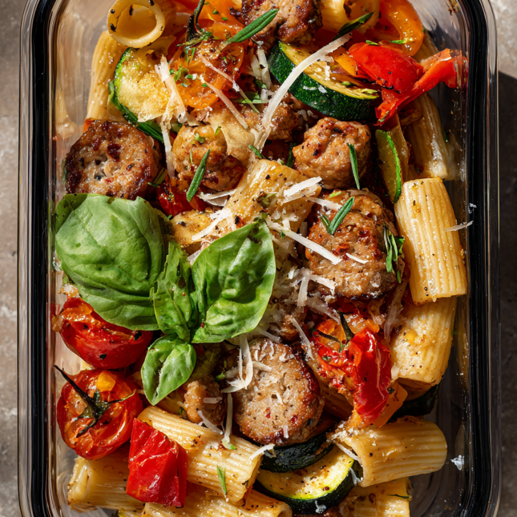 Chicken Sausage Pasta Meal Prep-closeup
