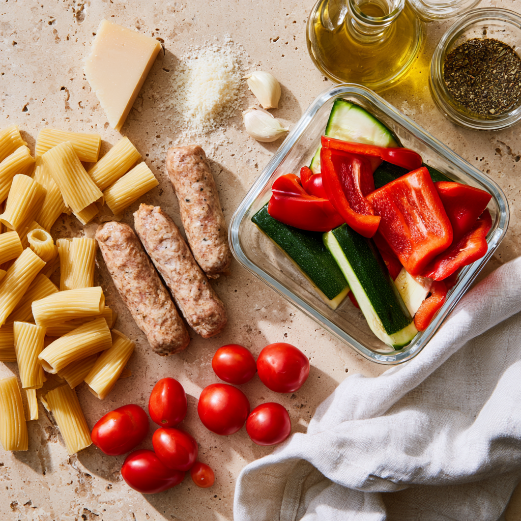 Chicken Sausage Pasta Meal Prep-ingredients