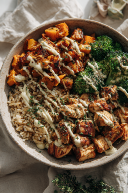 Chicken Sweet Potato Bowl with sauce