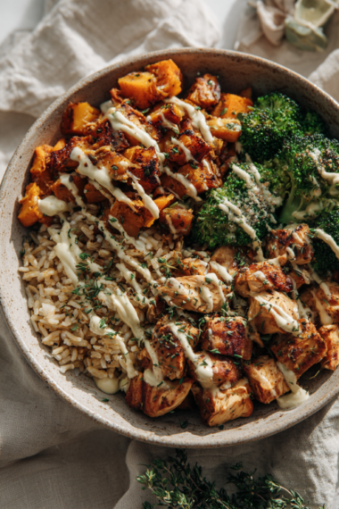 Chicken Sweet Potato Bowl with sauce