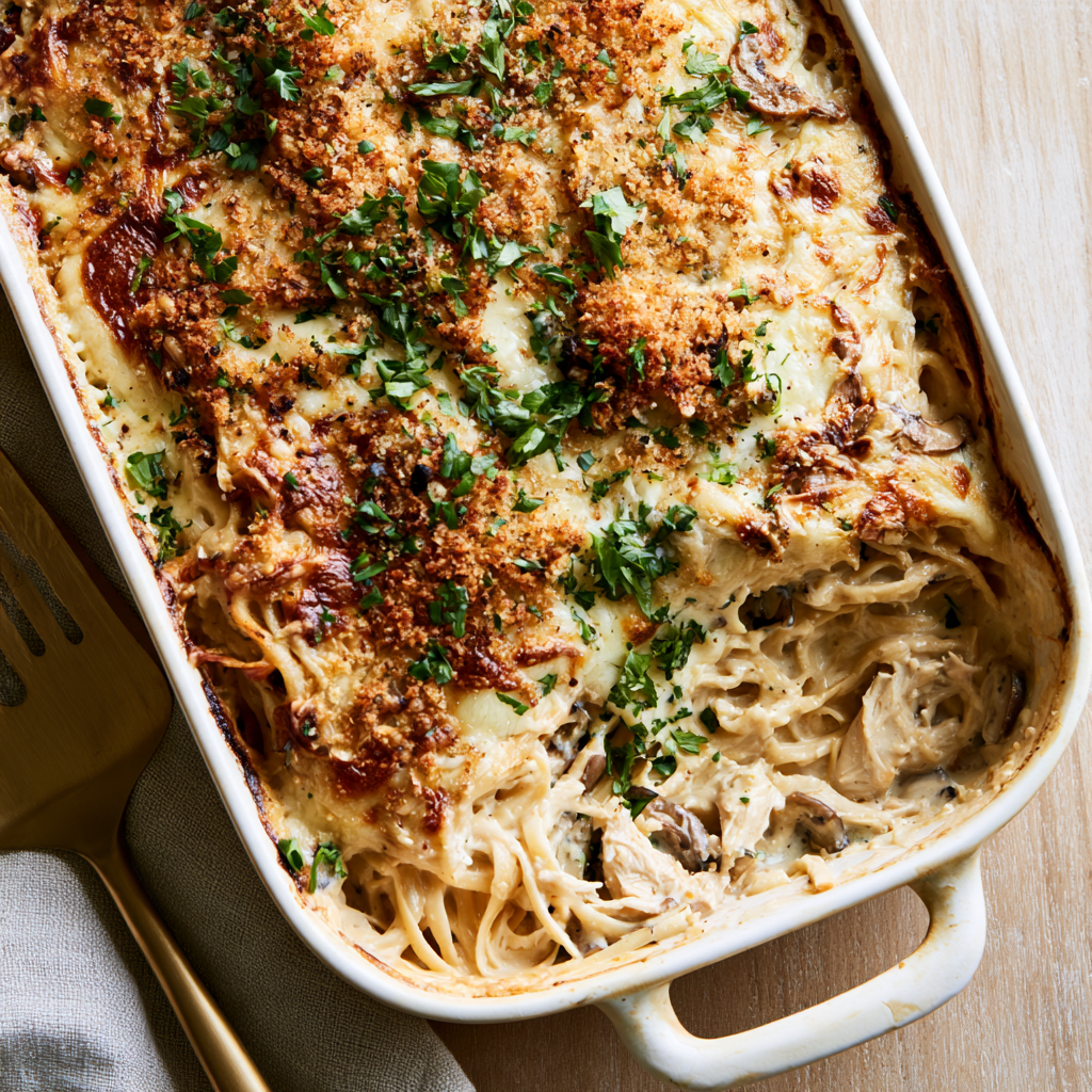 Chicken Tetrazzini-baked