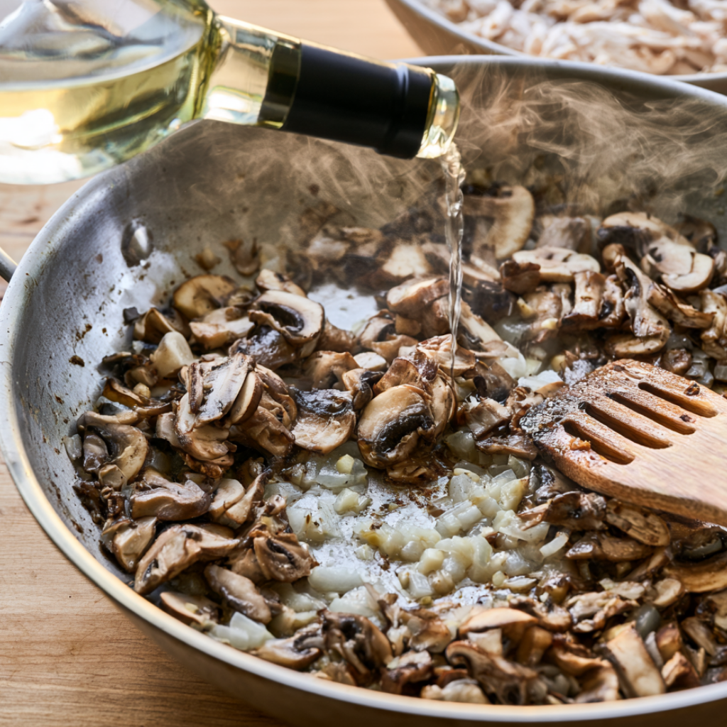 Chicken Tetrazzini-deglazing