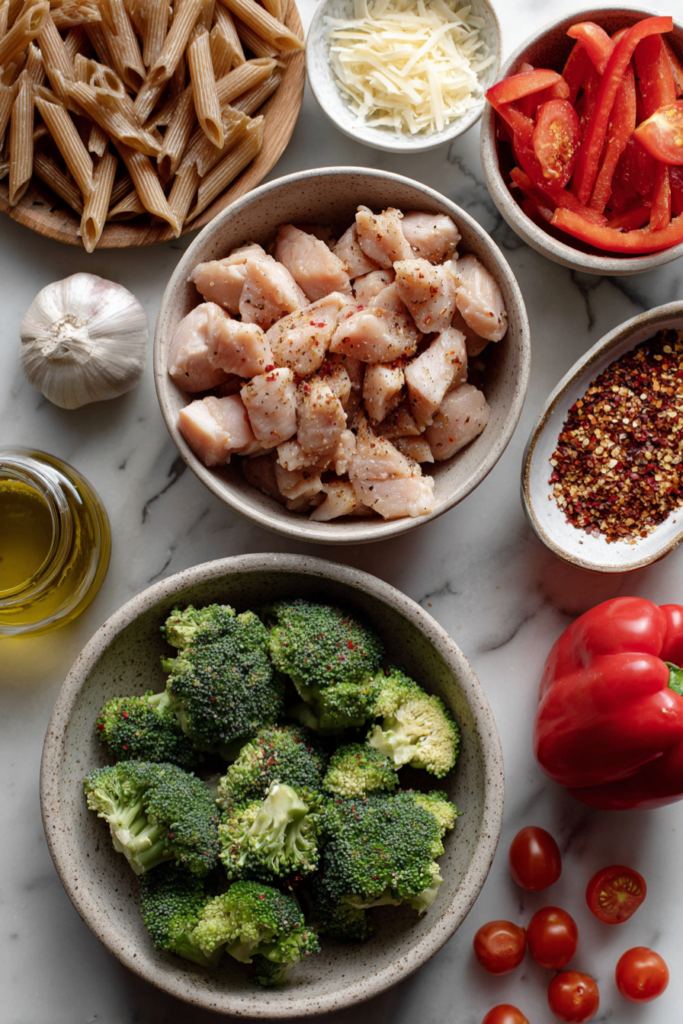Chicken pasta meal prep-ingredients