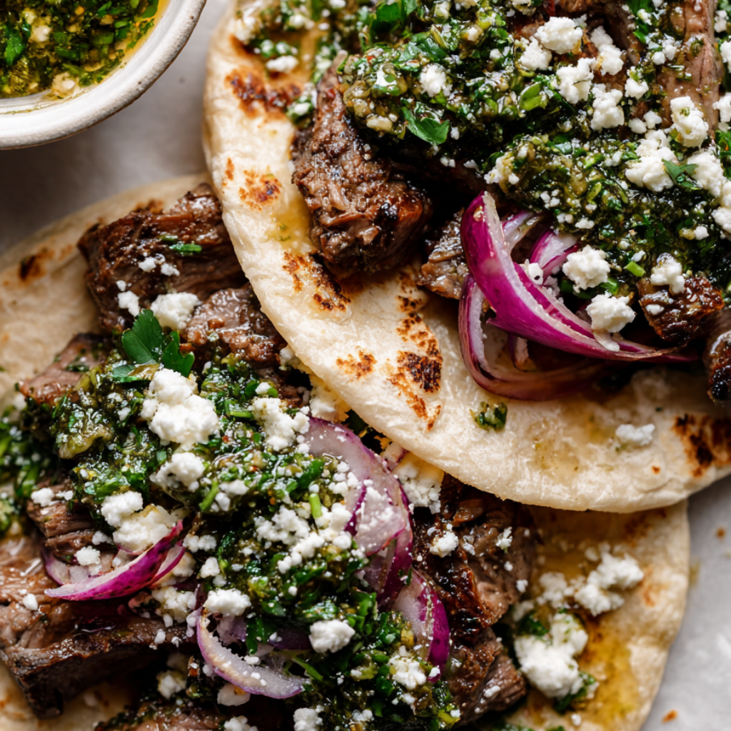 Chimichurri Steak Tacos-closeup